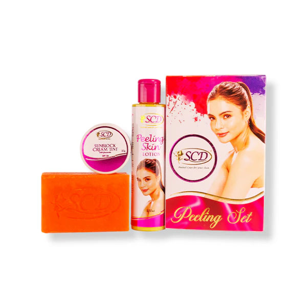 Complete package contents of the original authentic SCD Skin Peeling Set on a clean white background.