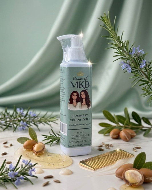 House of MKB Rosemary Conditioner in a premium white pump bottle with a clean sage-green label for scalp nourishment and volume.