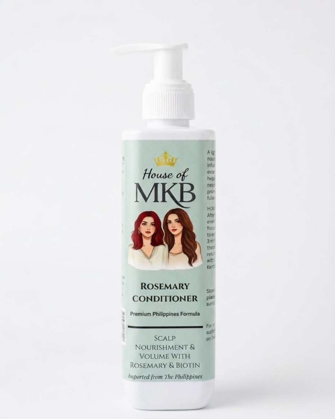 House of MKB Rosemary Conditioner in a premium white pump bottle with a clean sage-green label for scalp nourishment and volume.